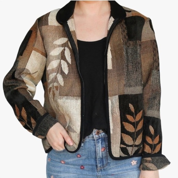 Coldwater Creek Tapestry Medium Light Jacket Zipper Front Neutrals - Picture 1 of 6